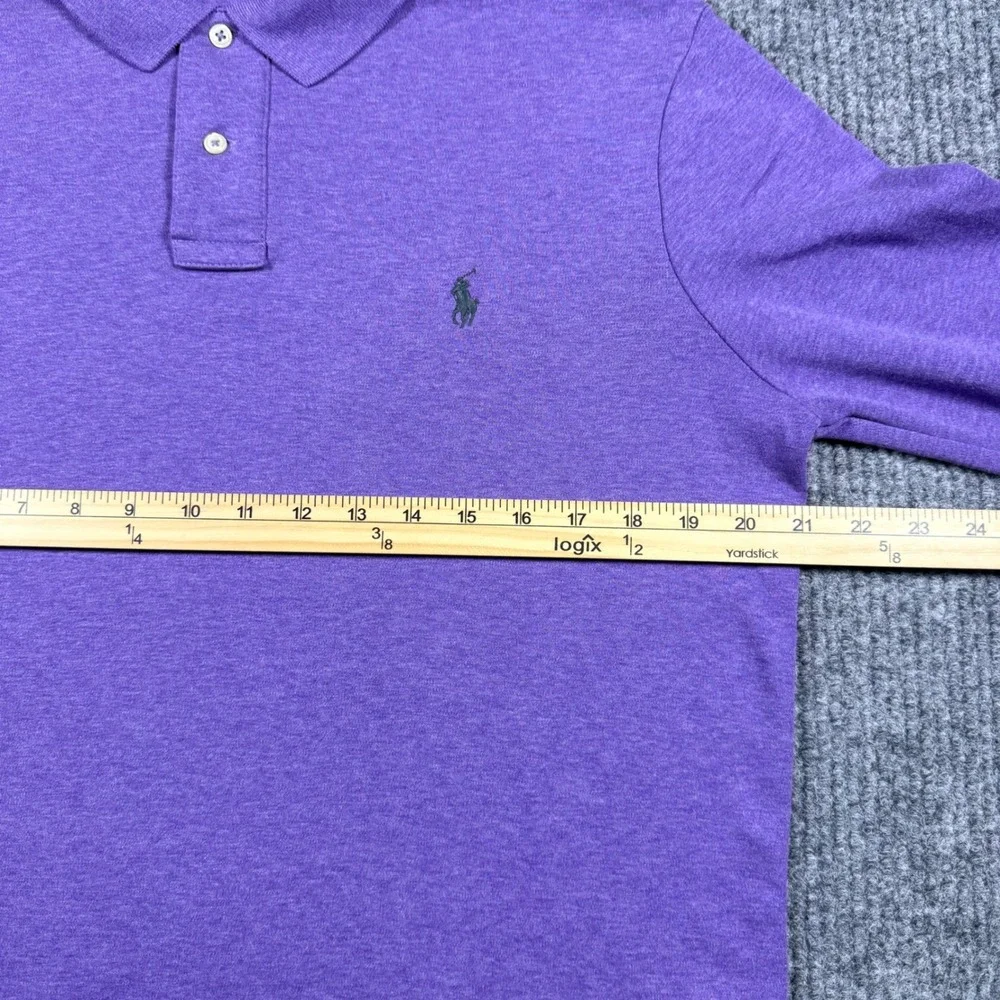 Polo Ralph Lauren Mens Large Purple Heather Long Sleeve Cotton Polo Shirt L